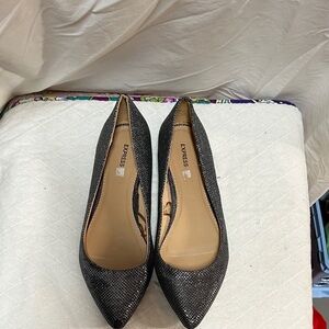 Express Women’s Black Glitter Pointed Toe Heels